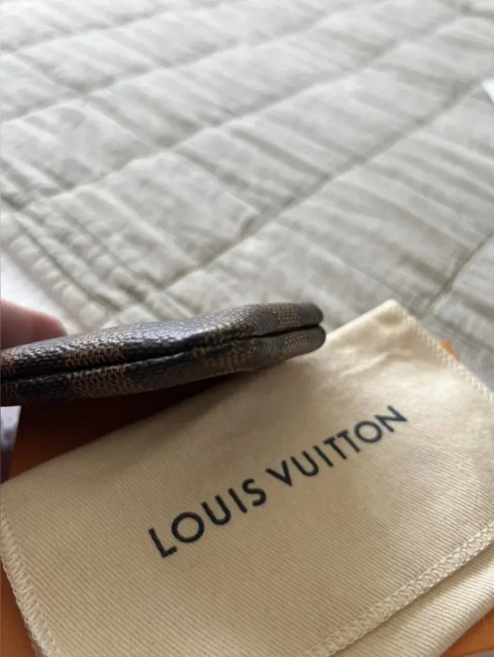 Brown Checkered Key Pouch with Gold Hardware